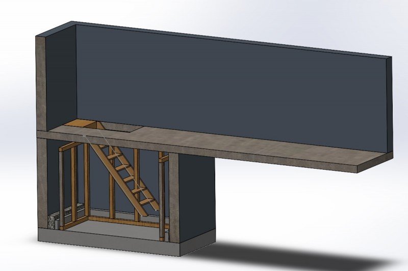 La simulation de mon local ou j'exposais la problématique de comment gérer l'intégration de l'escalier.